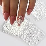 PurityPeak 30 Blätter Weiße Blumen Nagelsticker mit Strasssteinen und Pinke Pinzette Selbstklebende 3D Nageldesigns für DIY Nail Art Dekoration