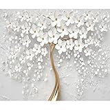 decomonkey Fototapete Blumen Baum 350x256 cm XL Tapete Fototapeten Vlies Tapeten Vliestapete Wandtapete moderne Wandbild Wand Schlafzimmer Wohnzimmer Ornament Modern
