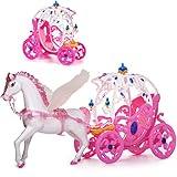 Puppen Kutsche mit Pferd Pegasus passend für Barbie Puppen - Steffi Love - LOL Surprise Spielzeug Puppe - Prinzessin Pferdekutsche - Märchenkutsche Puppen..
