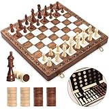 Perbabe 2 in 1 Schachspiel Magnetisches Schachspiel Holz 39x39cm Handgefertigtes Schachbrett aus Echtholz Faltbares Magnetisches Schachspiel für Kinder Erwachsene, Reisen Familie Aktivitäten Geschenk