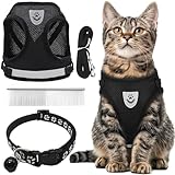 CUEMOON Katzengeschirr mit Leine Softgeschirr für Katze, Katzenleine mit Geschirr für Katzen Verstellbar Katzen Geschirr Set Cat Harness Softgeschirr für Katze (Schwarz, M)