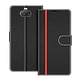COODIO Handyhülle für Sony Xperia 10 Handy Hülle, Sony Xperia 10 Hülle Leder Handytasche für Sony Xperia 10 Klapphülle Tasche, Schwarz/Rot