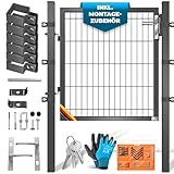 KESSER® Gartentor Premium Gartentür aus Metall verzinktem Stahl, Gartentür für Stabmattenzau Zauntor, Hoftor, inkl. Pfosten mit Schloss Türklinke und Schlüssel, 100 x 106cm Anthrazit