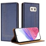 OWSIHNZBF Business-Stil Handyhülle für Samsung Galaxy S6 Edge, PU-Leder, Klappetui mit Kartenhalter, Ständer, stoßfeste TPU-Innenschale, ultradünn, schlankes Telefon (blau)