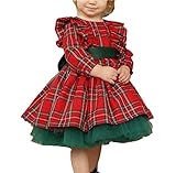 Geagodelia Baby Mädchen Weihnachtskleid Kleid Kariert Tutu Weihnachten Kleidung Outfits Princess Taufe Kleid Anlass Festlich 1 Erster Geburtstag Kleid Herbst Winter 1-4 Jahre (Dunkelrot B, 1-2 Jahre)