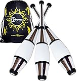 Juggle Dream Euro PRO Jonglierkeulen 3er-Set (Silber) Jonglier Keulen Training Set + Flames N Games Reisetasche! Große Keulenjonglage Set für Kinder & Erwachsene!