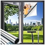 Zindoo Fensterfolie von Innen Durchsichtig von aussen Blickdicht Tageszeit, 105 x 200 cm UV-Schutz Sichtschutzfolie Selbstklebend Silber Thermofolie, Rückstandslose Sonnenschutz Folie