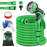 GARFANS 15M Flexibler Gartenschlauch Garten Wasserschlauch 9 Funktionen Wasser Spritzen Brause Dicht Leicht Langlebig Flexibel Wasserschlauch mit Doppelter Latexkern und ein Paar Handschuhe (Grün)