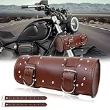 DREAMIZER Motorrad Satteltasche, Retro PU Leder Motorradwerkzeugrolle, Schwarz lenkertasche Motorrad, Universal werkzeugrolle Motorrad gepäckrolle Motorrad für Bobber Cruiser Chopper