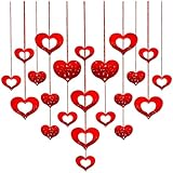 JEYORZY 60PCS Hängende Herz Girlande Rot Valentinstag Glitter Heart Swirl hängende Dekoration Herzen Deko Banner Deckenhänger für Wand Fenster Tür Heiratsantrag Hochzeit Antrag Romantisch deko