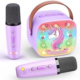 Dislocati Karaoke Maschine mit 2 Bluetooth Mikrofonen für Kinder, Einhorn Geschenk Spielzeug für Mädchen 3-12 Jahre, Tragbarer Lautsprecher mit DSP & LED-Lichtern, Ideal für Familienfeiern & Partys