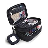 Kosmetiktasche, ONEGenug Makeup Tasche, Schminktasche Kosmetikbeutel 20 * 12 * 8 cm Doppelschicht mit Spiegel für Damen schwarz
