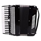 Focket Piano-Akkordeon, 26 Tasten 48 Bässe Professionelles Akkordeon-Einstiegsinstrument mit Gurten und Aufbewahrungstasche, Musikinstrument für Erwachsene, Kinder, Anfänger (Schwarz)