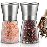 Herboom Salz und Pfeffermühle 2er Set, Pfeffer und Salzmühle, Verstellbarem Keramikmahlwerk Edelstahl Gewürzmühle für Gewürze, Pfeffer, Salz und Chilli (klein)
