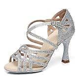 MINITOO Damen Tanzen Schuhe Tanzschuhe Latein Salsa Glitzer L357 Silber EU 40