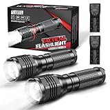 GEARLITE LED Taschenlampe Extrem Hell 2 Stück, 4000 Lumen LED Taschenlampe mit Holster & 3 Modi, IP65 Wasserdichte Handlampe Zoombar für Camping Outdoor