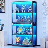 BROTTAR Vitrine mit LED Beleuchtung und Glastüren, Sammlervitrine, Vitrinenschrank mit Intelligente Sensorik, 4-Lagen Glasvitrine Staubdicht für Wohnzimmer Schlafzimmer Büro, Schwarz