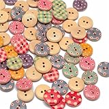 KnöPfe AnnäHen 100 Stück 15 mm gemischte runde bunte Malerei Holzknöpfe Kleidung Nähen Basteln DIY Zubehör