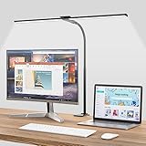 Hensam Schreibtischlampe LED Dimmbar, 1400LM Doppelkopf Schreibtischlampen Klemmbar, Bürolampe mit Schwanenhals für Zuhause und Studio, CRI83, 5 Farbtemperatur-Helligkeitsstufen, Schwarz