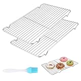 QUIIEOSKIA 2 STK Kuchengitter Abkühlgitter, Edelstahl Dickes Gitterrost für Backen, Braten, Kühlen und Grillen (30 x 20 x 1,5 cm), Grillgitter mit 1 Backpinsel