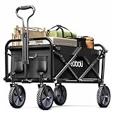 Toboli Bollerwagen faltbar Teleskopgriff schwarz, Faltbollerwagen mit Handgriff, Klappbollerwagen bis 100 kg Traglast für Einkauf, Garten, Ausflug