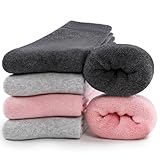 inaWarm Thermosocken Damen Winter, Frottee Baumwollsocken, Dicke Warme Crew Socken für Zuhause & Outdoor, 6 Paar, 35-38 39-42, Einfarbig & Gestreift