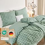 Blumtal Biber Bettwäsche 135x200 + 80x80 cm Baumwolle 2teilig - Flanell Bettwäsche 135 x 200 Oeko-TEX zert. & Ultra weich - 60 °C waschbare Flanell Winterbettwäsche mit edlem Wendedesign - Sommergrün