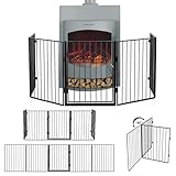 Juskys Metall Kaminschutzgitter 300 x 76 cm klappbar - Schutzgitter für Tiere - 5 Elemente inkl. Tür - Laufgitter Absperrgitter