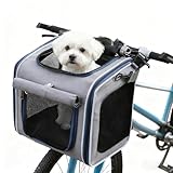 Cnwinu Hundefahrradkorb Vorne, Hundekorb Fahrrad Vorne mit 4-Offenen Türen, 4-Mesh-Fenster, Faltbarer Fahrradkörbe für Hunde, Fahrrad Hundekorb für Kleine und Mittelgroße Katzen und Hunde