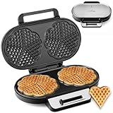 LEHMANN Doppel Waffeleisen Herzform - Herzwaffeleisen für 10 klassische Herzwaffeln - 2 Antihaftbeschichteten Backflächen - Temperaturregelung - Backampel - 1200W - Schwarz/Silber