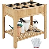 Yaheetech Hochbeet aus FSC Holz Blumenkasten mit Ablagefach und Entwässerungslöchern, Frühbeet Bausatz für Gemüse/Kräuter/Blumen, Pflanzkasten, wetterfest, Hellbraun