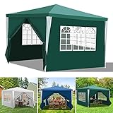 Joparri Garten pavillon, 3x3m Gartenpavillon mit 4 Seitenwänden und Fenstern, Stabil UV-Schutz Wasserdicht Party Pavillon, Faltbar Gartenzelt Partyzelt, für Freien, Garten, Party, Hochzeit, Grün