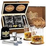 Whisiskey Whisky Gläser Set - Whiskey Geschenkset Glas - Whiskygläser - Geschenke für Männer - Männergeschenke - Geburtstagsgeschenk Mann - Geschenkbox, 2 Rum Gläser x 310ML, 4 Whiskey Steine