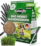 Natureflix BIO Herbstrasendünger mit Langzeitwirkung | Frost- & Winter-Rundumschutz| Organischer Rasendünger verdrängt Moos | (Körnung 1-4mm) für Streuwagen | Sicher für Kind & Tier (10kg für 280m²)