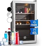 Klarstein Getränkekühlschrank, Kühlschrank Klein mit 3 Ablagen, Minikühlschrank Lautlos für Büro Camping Garten Outdoor, Mini-Kühlschrank mit Glastür, Mini Fridge 3-10°C, Bierkühlschrank 80 L, Silber