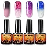 4 Farben Farbwechselnder Gel Nagellack Set - Nagellack mit Temperaturänderung Farbtemperaturregelung Nagellack, Farbwechsel, trocknend & langanhaltend UV-Nagellack - ungiftiger (Bunt A, 4x)