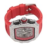 RASTKY Automatische Mechanische Herrenuhr mit Hohldesign, Herren-Armbanduhr, Sportuhr, 30 M, Stilvolles Silikonarmband, Automatische Mechanische Hohluhr, Sport-Silikonarmband (Silberrot)