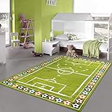 Teppich-Traum Spielteppich Kinderzimmerteppich Fußball sanft warm pflegearm hautsympathisch langlebig grün, 140 x 200 cm