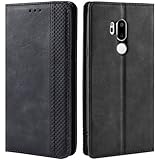 HualuBro Handyhülle für LG G7 Hülle, LG G7 ThinQ Hülle, Retro Leder Brieftasche Tasche Schutzhülle Handytasche LederHülle Flip Case Cover für LG G7 ThinQ 2018 - Schwarz