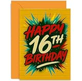 Graffiti-Geburtstagskarte für Teenager, Junge, 'Happy 16th Birthday', buntes Grafikdesign für ihn, Sohn, Enkel, Neffe, Patensohn, Bruder, Familie, Teenager, leere Innenseite mit Umschlag