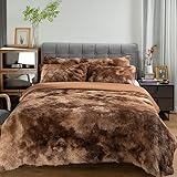 Michorinee Plüsch Bettwäsche 155x220 Winter Flauschig Warme Bettbezug Fleece Flausch Langhaar Kunstfell Tie Dye Gedruckt Taupe Plüschbettwäsche Set mit Reißverschluss - 155 x 220 cm + 80 x 80 cm