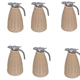 HUIZHENSHENG Doppelwandige Vakuum-Kanne mit handgefertigtem Rattan-Körper, isolierte Thermokaraffe, 6 Stück (Farbe: 2)