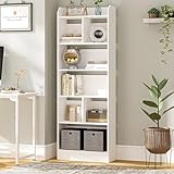 Hzuaneri Bücherschrank, Bücherregal, mit 6 Fächern, Aufbewahrungsregal, Standregal, für Wohnzimmer, Büro, Schlafzimmer, 24 x 60 x 170 cm, Weiß BC11103X