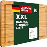 Blumtal Schneidebrett aus 100% Bambus XXL - 2cm dickes Holzbrett antibakteriell - massives Schneidebrett+ Saftrille - Holzschneidebrett 45x30x2cm - Alternative zu Kunststoff