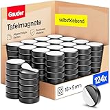 GAUDER Magnete mit Klebepad für Magnettafel - Starke Tafelmagnete für Whiteboard, Pinnwand, Kühlschrank & Büro - Runde, Schwarze Kühlschrankmagnete mit hoher Haftkraft (124 Stück - 18 x 5 mm)