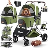 LOVPET® Hundewagen 3in1 Hundebuggy bis 20kg Hundebox Transporttasche faltbar klappbar Große Räder Netzfenstern Regenschutzabdeckung Getränkehalter Kuscheldecke Katzenbuggy Jogger Buggy für Haustiere
