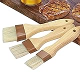 OTTYMO 3 Stück Backpinsel Naturborsten Pinsel BBQ Pinsel Ölbürste mit Loch Breite 2.3/4/4.5cm Grillpinsel Flexible Borsten Kuchenpinsel Ölpinsel mit Loch Backpinsel für Grill, Fleisch, Gebäck