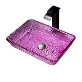 Über Das Waschbecken, Aufsatzwaschbecken für Badezimmer Violett mit versenkbarem Abfluss Aufsatzwaschbecken aus Kunstglas rechteckig Modern Aufsatzwaschbecken für Badezimmer Aufsatzwaschbecken