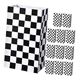 HOODANCOS 12 Stück Teiliges Karierte Rennsport Geschenktüten aus Dickem Papier Stabile Flache Bodenbeutel für Geburtstagsfeiern Süßigkeiten Snackbeutel im Rennwagen motiv Weiße