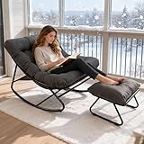 AlpineAura Schaukelstuhl mit Hocker Garten Schaukelsessel Relaxstuhl Wohnzimmer Lesesessel mit Gepolsterter, Schwingsessel Patio, bis 150 kg, für Garten, Hof, Schlafzimmer